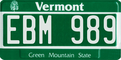 VT license plate EBM989