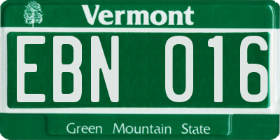 VT license plate EBN016