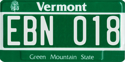 VT license plate EBN018