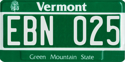 VT license plate EBN025