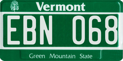 VT license plate EBN068