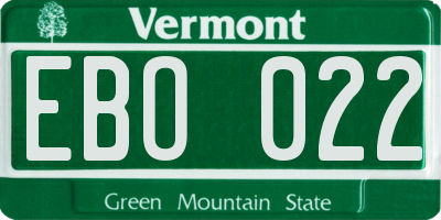 VT license plate EBO022