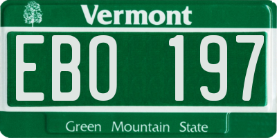 VT license plate EBO197