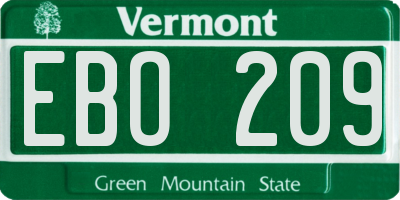 VT license plate EBO209