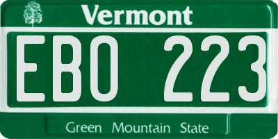VT license plate EBO223