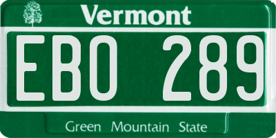 VT license plate EBO289