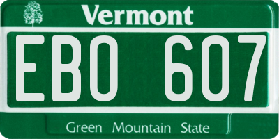 VT license plate EBO607