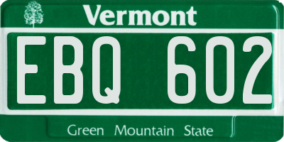 VT license plate EBQ602