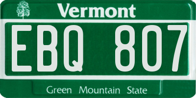 VT license plate EBQ807