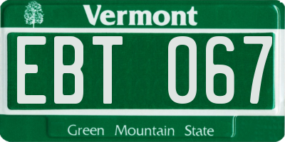 VT license plate EBT067