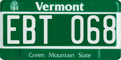 VT license plate EBT068