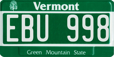 VT license plate EBU998