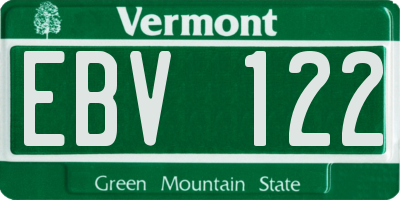 VT license plate EBV122