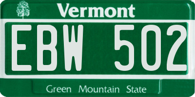 VT license plate EBW502