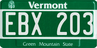 VT license plate EBX203