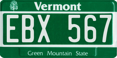 VT license plate EBX567