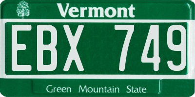 VT license plate EBX749