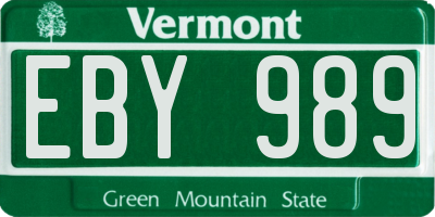 VT license plate EBY989
