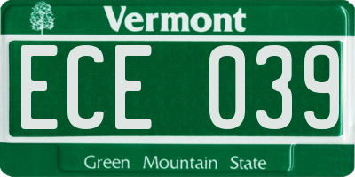 VT license plate ECE039