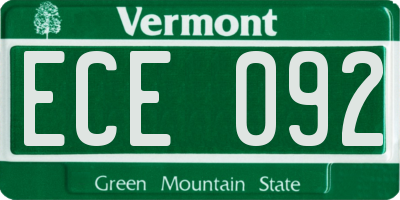 VT license plate ECE092