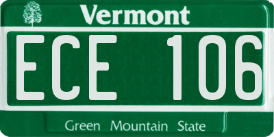 VT license plate ECE106