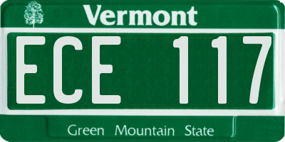 VT license plate ECE117