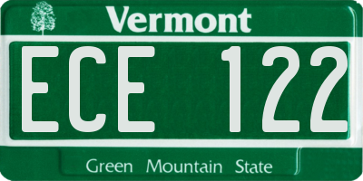 VT license plate ECE122