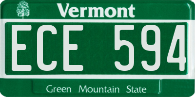 VT license plate ECE594
