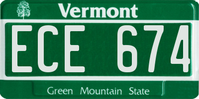 VT license plate ECE674
