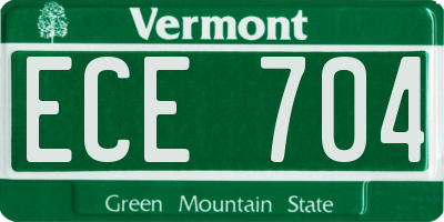 VT license plate ECE704
