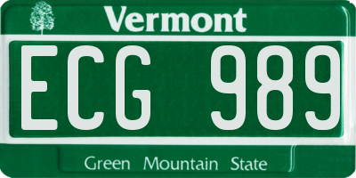 VT license plate ECG989