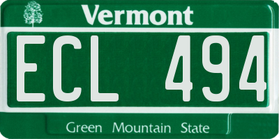 VT license plate ECL494