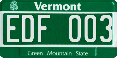 VT license plate EDF003