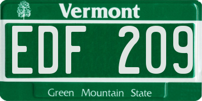 VT license plate EDF209
