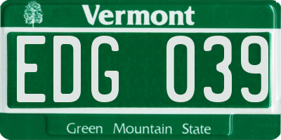 VT license plate EDG039