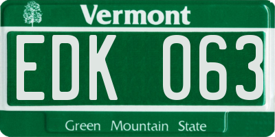 VT license plate EDK063