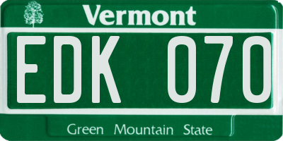 VT license plate EDK070