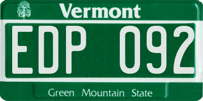 VT license plate EDP092