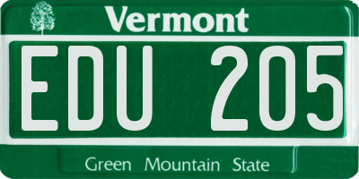 VT license plate EDU205