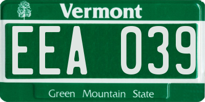 VT license plate EEA039