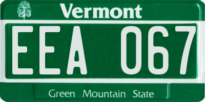 VT license plate EEA067