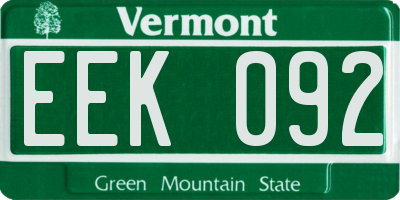 VT license plate EEK092