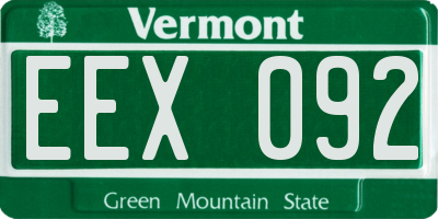 VT license plate EEX092