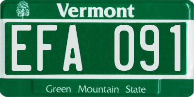 VT license plate EFA091