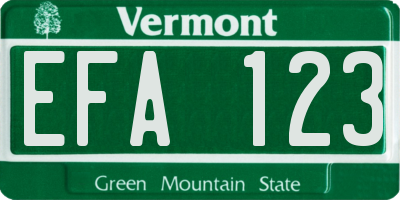 VT license plate EFA123