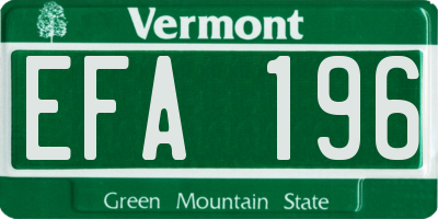 VT license plate EFA196