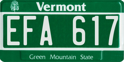 VT license plate EFA617
