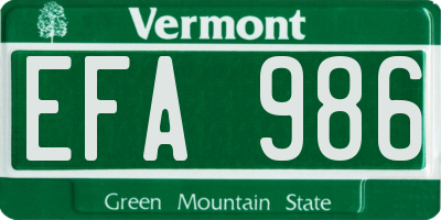VT license plate EFA986