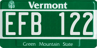 VT license plate EFB122