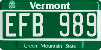 VT license plate EFB989
